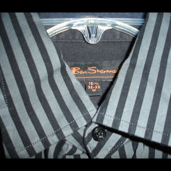 Ben Sherman Grey Black Striped Formal Long Sleeve Shirt 15.5 32-33 Medium - Picture 2 of 4